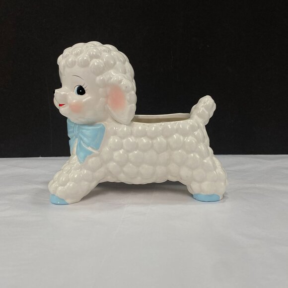 Vintage Ceramic Lamb Planter Gender Neutral Baby Decor - Picture 2 of 10